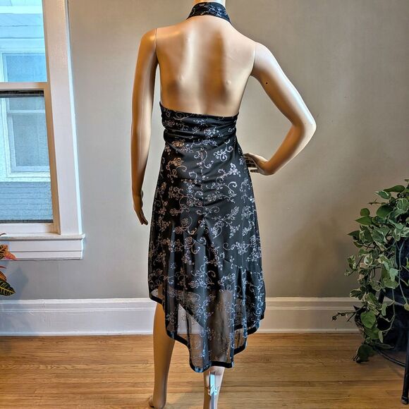 Vintage Y2K Taboo Black Halter Dress Floral Glitter Dark Fairycore Prom Size XL - Picture 3 of 13
